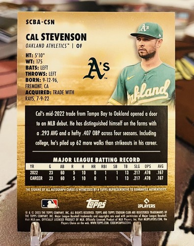 2023 Stadium Club Cal Stevenson Rookie Autograph Card SCBA-CSN - Picture 2 of 2