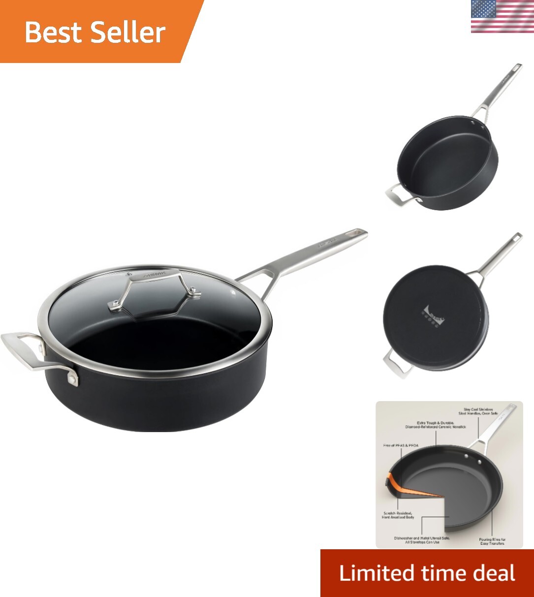 Versatile 5QT Nonstick Cookware with Heat-Resistant Handle - Dishwasher Safe