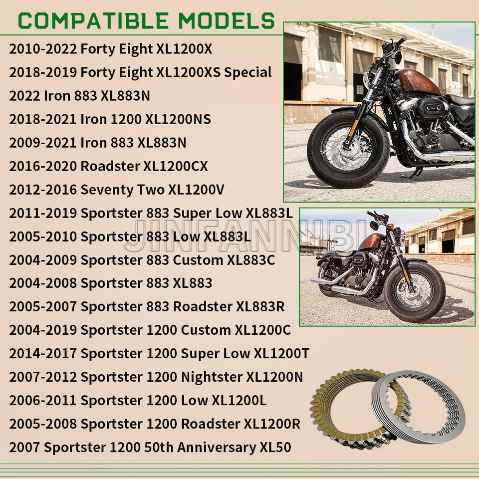 Kit de placas y juntas de acero de fricción de embrague para Harley Sportster 883 1200 2004-2019 Foto 3 de 4