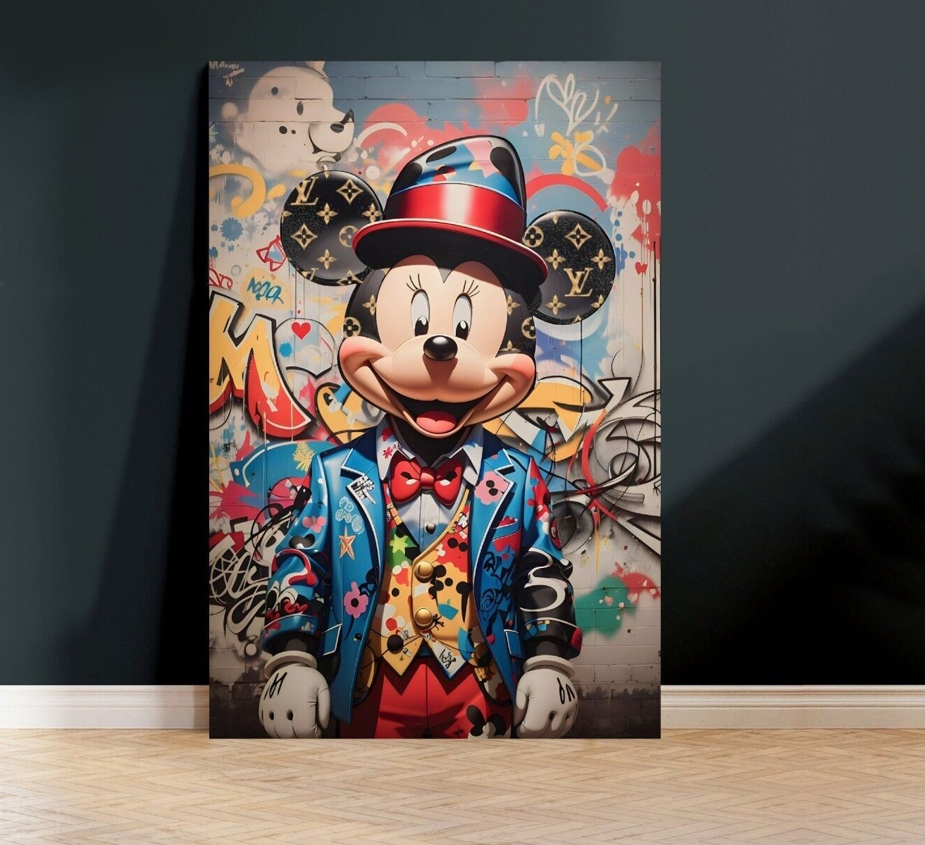 XL LEINWAND BILDER BIS 100x100x5 MINI-MICKEY-MOUSE POPART LV GOLD-OPTIK