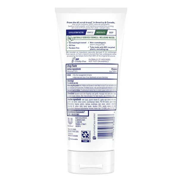 St. Ives Face Scrub Green Tea & Bamboo, Exfoliation Factor - Moderate, 6 oz X4