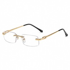 Designer Rimless Narrow Clear Lens  Gold Wire Frame Metal Rectangular Glasses