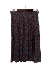 Vintage Dark Floral Pleated Midi Skirt Cottage Core Prairie Country Pockets 12