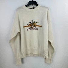 Vintage Structure Sweater Mens Large Cream Dolman Sleeve Crew Neck Minimalist