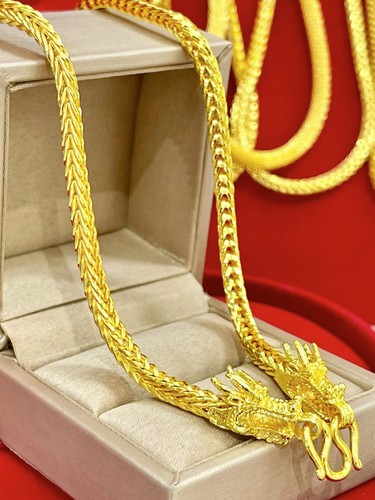 26 " Dragon 22K 23K 24K THAI 5 BAHT YELLOW GOLD GP Necklace Jewelry UNISEX - Picture 6 of 11