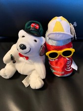 Coca Cola Bean Bag Plush Polar Bear With Red Tie and Cap Can W/ Sunglasses 1998