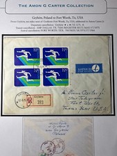 1975 Registered Poland Airmail Cover Grybow to Fort Worth TX USA Amon G Carter