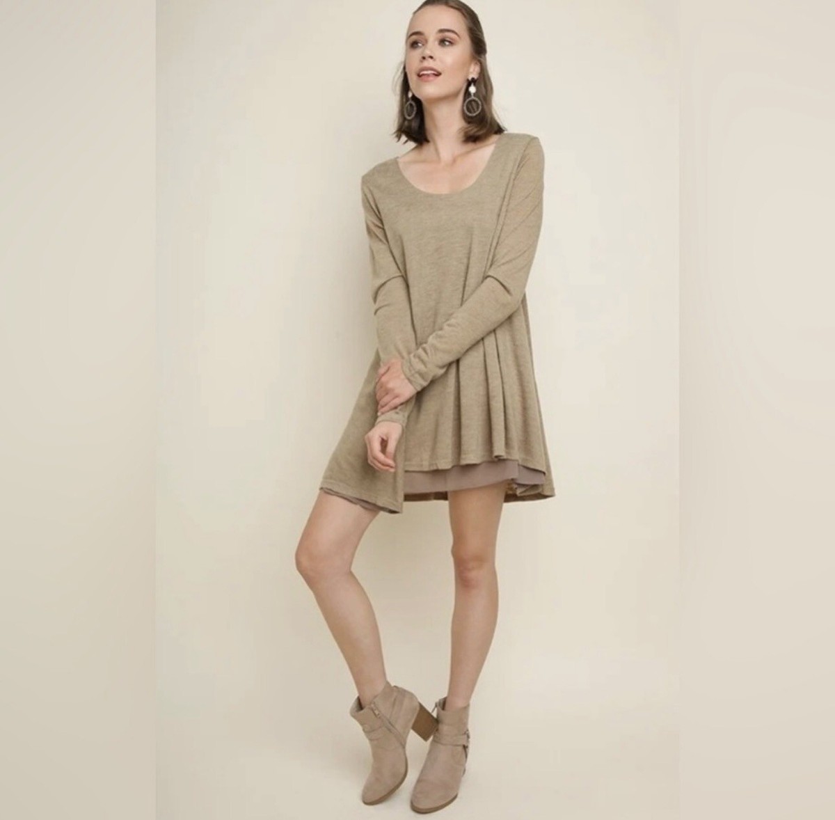 knee length dresses for ladies Umgee Womens Light Gray Bell Sleeve Dress K3102 – Boondocks Western Store  llc main image 1