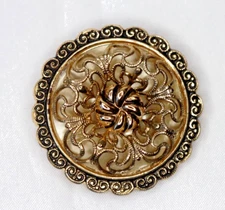 Vintage West Germany Gold Tone Scarf Clip Mother of Pearl & Filigree Flower