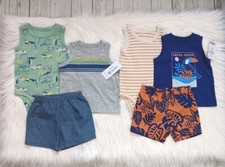 Lot Of 6 New Carter's Baby Boy's Summer Shirts And Shorts Set Sz 6M