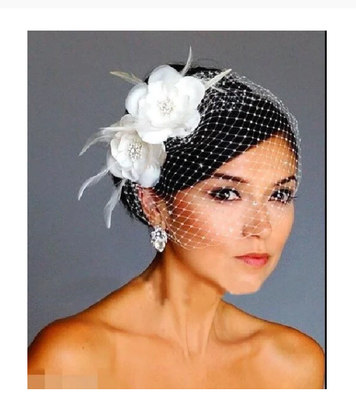 Netted Bridal Birdcage Veil Flower Feather Comb Mesh Hat  display picture 3