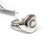DAVID YURMAN New Pave Initial Letter C Pinky Ring in Diamond & Silver Size 3.5