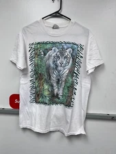 1990s Down to Earth Products June Payne Hart White Tiger Shirt Size M AA 7423