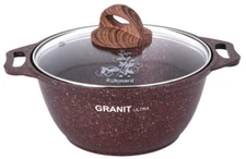 2 Qt Kukmara Granit Non-Stick Aluminum Stockpot Cooking Pot with Glass Lid