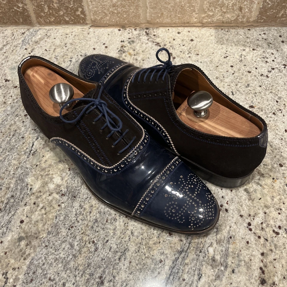 John Fluevog Gateways Hombres 11.5 M EE. UU. Puntera Oxfords Buey Azul Charol Zapatos Foto 2 de 4