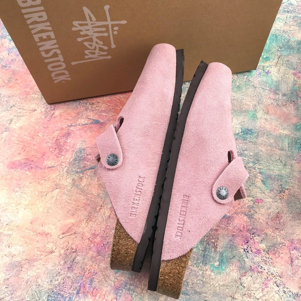 Zueco Birkenstock Boston × Stussy Rosa Polvoriento Plantilla Suave Gamuza Cuero UE 37-45 Foto 4 de 4
