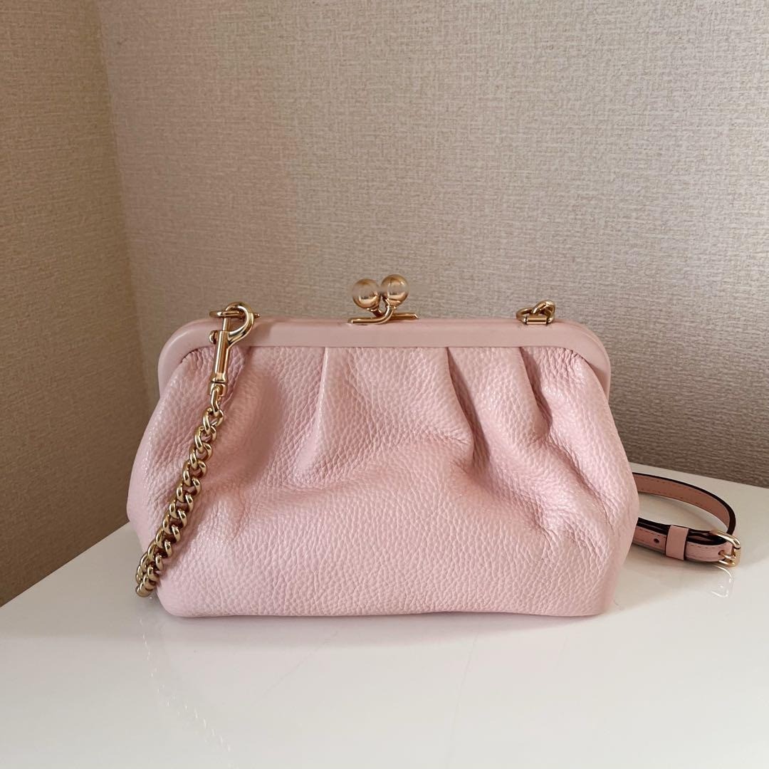 バッグ COACH Kiss Lock Handbag Pink Leather NEW COACH BONNIE KISSLOCK PINK LEATHER SATCHEL CHAIN STRAP