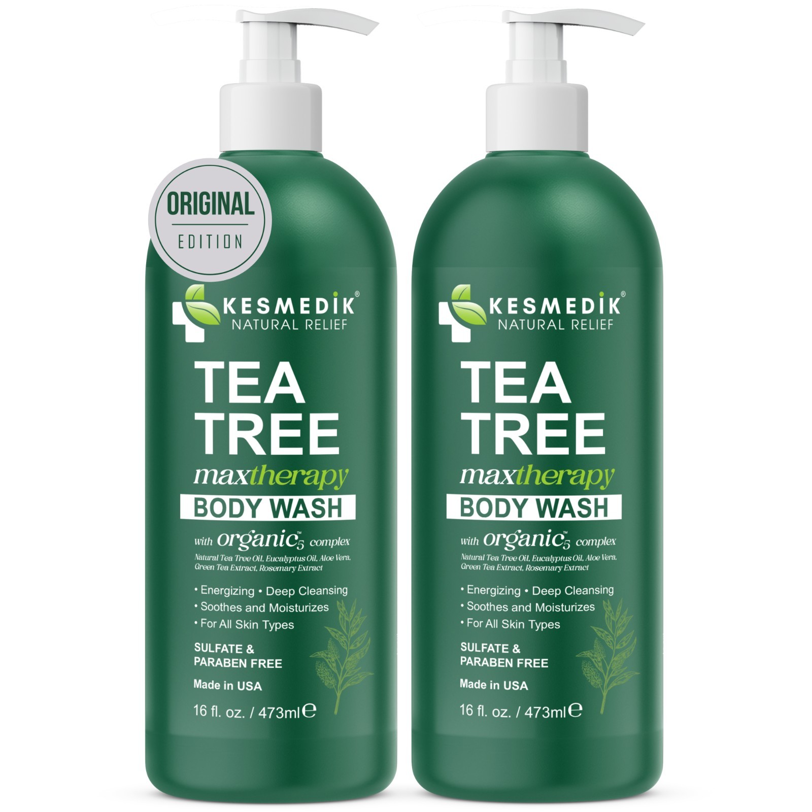 Kesmedik Tea Tree Body Wash, Holistic Antifungal & Antibacterial Body Wash - 2PK