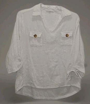 Coastal Lagenlook 100% Cotton White Tunic L Gauzy Beachy Boho Minimalist Capsule
