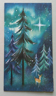 Deer in night woods vintage Christmas greeting card ZZ20