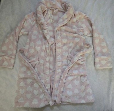 Daydream Berkshire Home Robe S/M Pink White Hearts Plush Fleece Belted Cozy