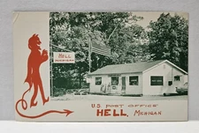 Greetings From Hell, Michigan, U.S. Post Office, Red Devil Vtg Postcard Unposted