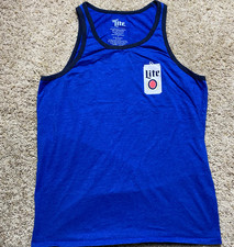 Miller Lite Tank Top Mens Medium Blue Double Sided Beer Logo Shirt