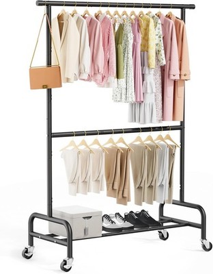 2-Tier Clothing Rack with Adjustable Height, Heavy-Duty Double Rod Garment Rack