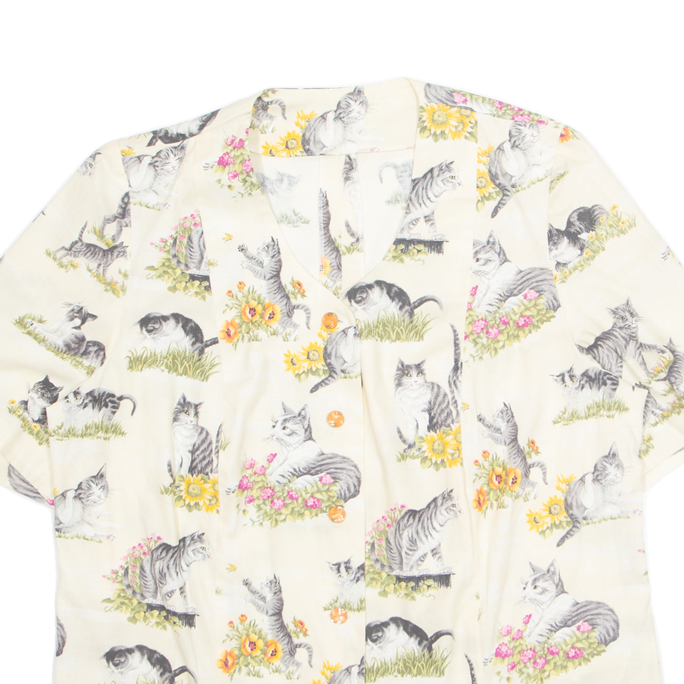 Cat Womens Printed Blouse Cream VNeck Animal Print L eBay UK