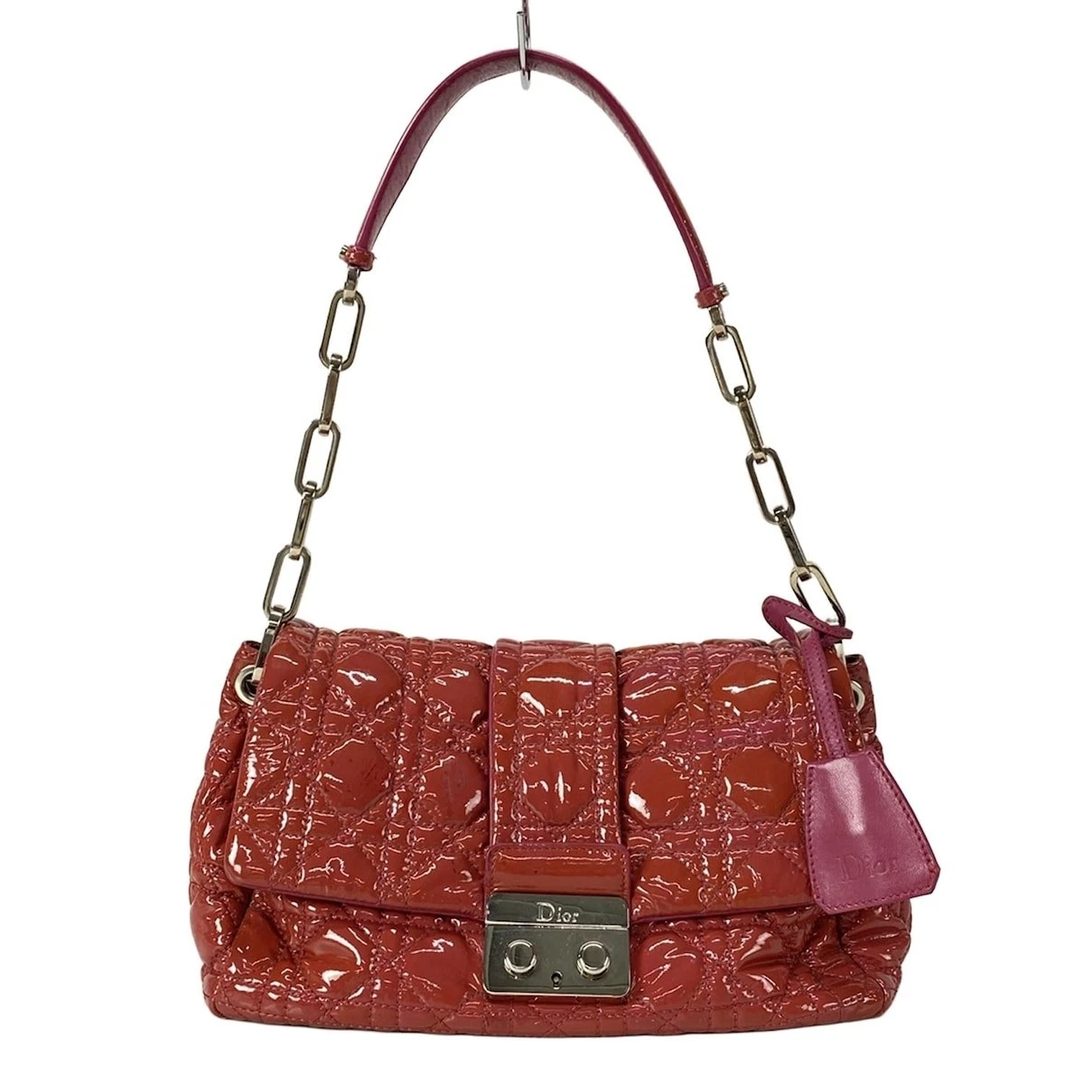 Auth DIOR/ChristianDior Cannage Stitch   Sac à bandoulière en cuir verni rose