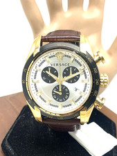 Versace Men's Watch VE2I00221 Swiss Quartz Chronograph Silver Dial Brown Leather