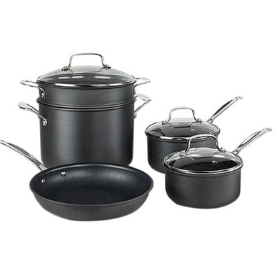 NEW IN BOX CUISINART CHEF'S CLASSIC NON STICK HARD ANODIZED 8 PC COOKWARE SET