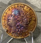 1887 S MORGAN SILVER DOLLAR GEM BU PROOF LIKE  RAINBOW TONED — photo 1
