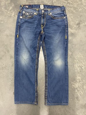 Y2K True Religion Ricky Super T Contrast Orange Stitching Jeans 38x29 Straight 