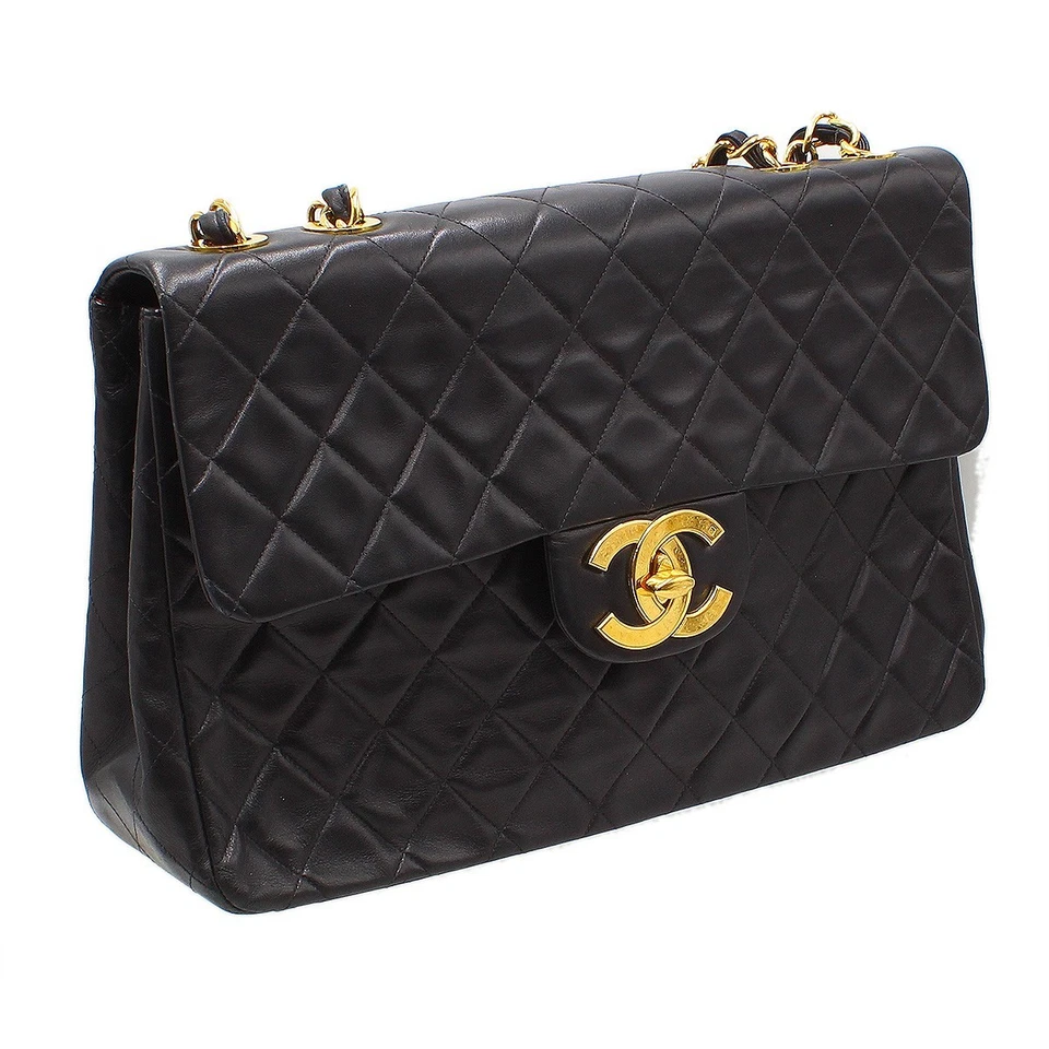 CHANEL Lambskin Jumbo XL Quilted Single Flap Turnlock Chain Shoulder Bag G2837 - Image 4 of 4