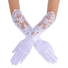 Long Finger Satin Bride Wedding Gloves Lace Elbow Length Bridal Gloves White
