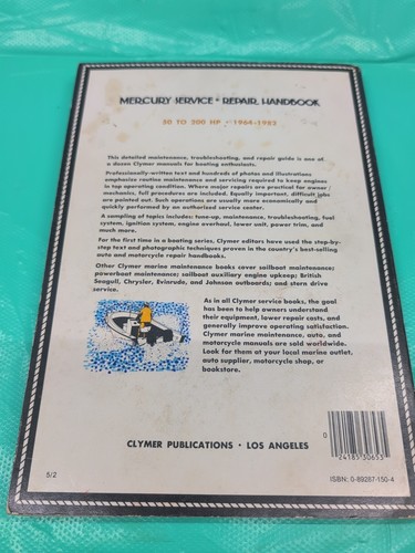 MERCURY SERVICE-REPAIR HANDBOOK, 50 TO 200 HP, 1964-1981 By Sydnie A. Wauson - Picture 7 of 7