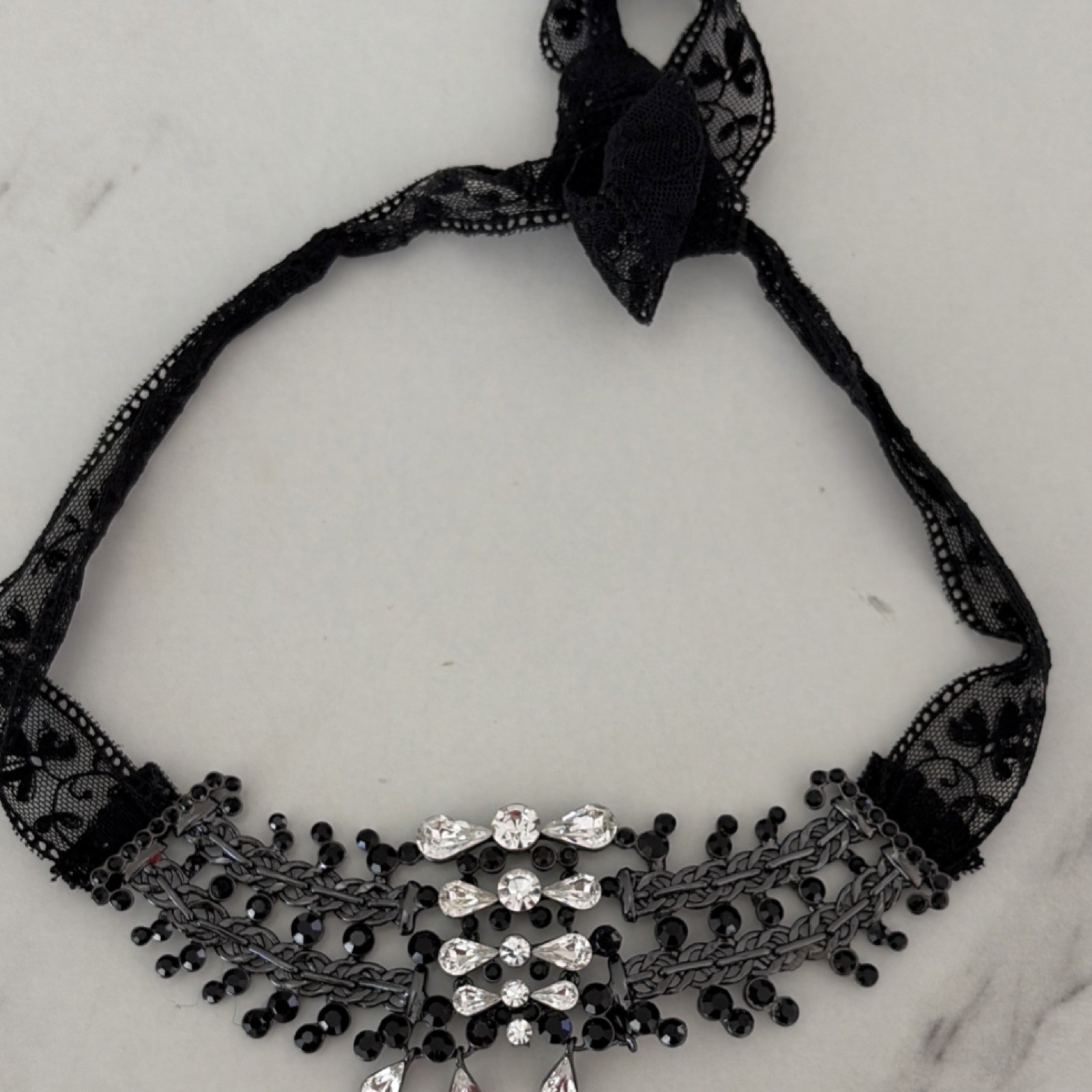 Givenchy Black Lace Crystal Statement Choker Neck… - image 1