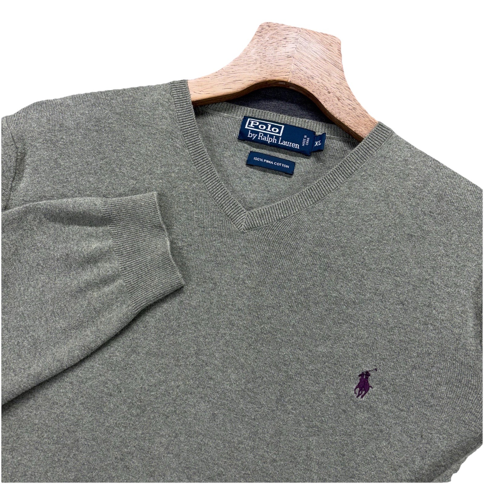 Vintage Polo Ralph Lauren V Neck Sweater Mens XL Sage Green Pima Cotton Knit