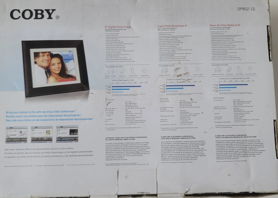 Coby 8" Digital Photo Frame with Multimedia Playback 1GB Built in Memory  - Image 2 of 4