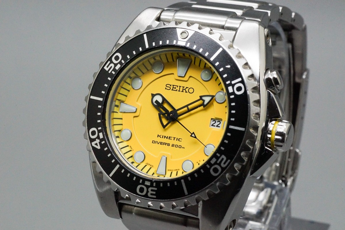 Near MINT / BOX* SEIKO Kinetic Scuba Divers 5M62-0BL0 Yellow Dial