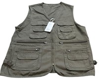 Mens Utility Large Waistcoat Vest Jacket Sleeveless Gilet Multi-Pocket Khaki