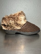 Isotoner Womens Faux Fur Brown Slippers 6.5-7