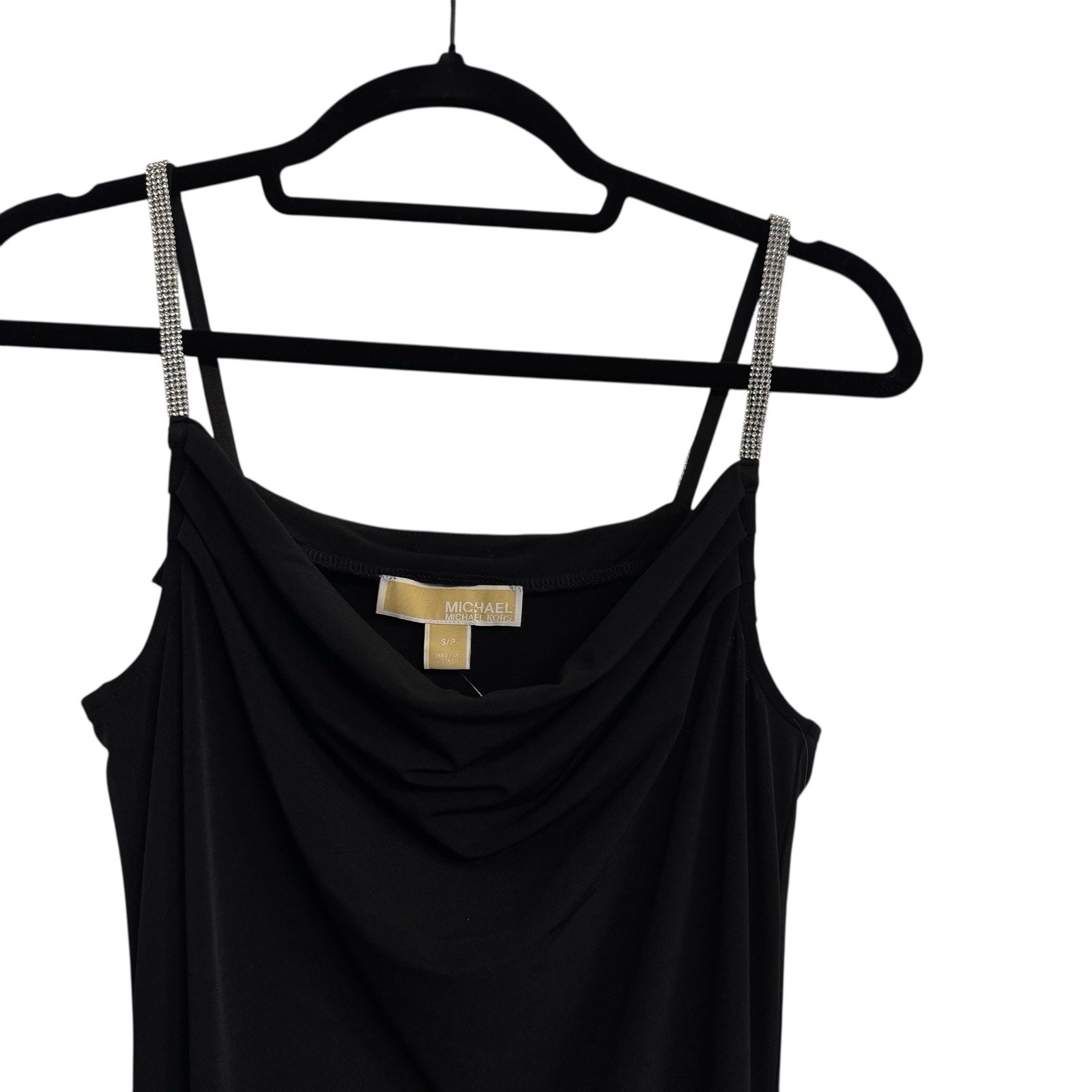 NEW Michael Kors Black Dress Crystal Rhinestone Strap Drape Sz S/P NWT MSRP $125 thumbnail 5