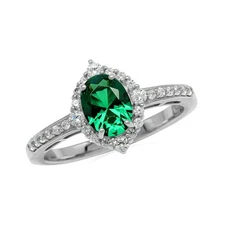 Natural 1 Ctw Oval Green Emerald 925 Sterling Silver Women Engagement Ring US-9