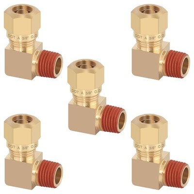 5PCS Air Brake Nylon Tubing Brass 90 Degree Union Elbow Joint DOT Approved 3/8''