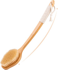 Back Scrubber for Shower 17In Bamboo with Curved Long Handle - Stiff Natural Boa