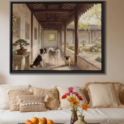 Oil Painting Dog Art Border Collie Husky Pug Canvas Print Wall Decor Framed