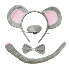 4-Piece Mouse Ears and Tail Costume Accessory Set - Includes Gray Mouse Ears