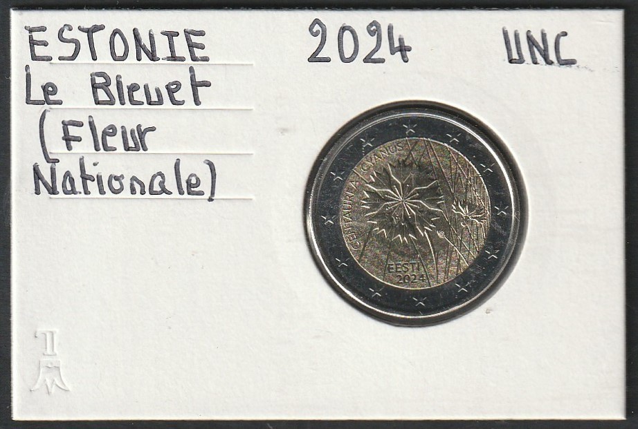 2 Euro ESTONIE 2024 - LE BLEUET (Fleur Nationale), 2 € Commémo. UNC étui carton